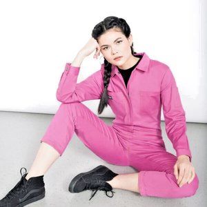 NWT Wildfang Essential Long Sleeve Coverall L Orchid Fleece Yellow Stitches $188